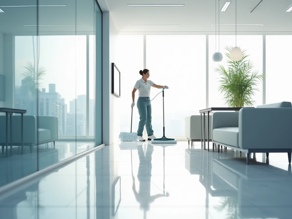 Professional cleaner working in modern office space